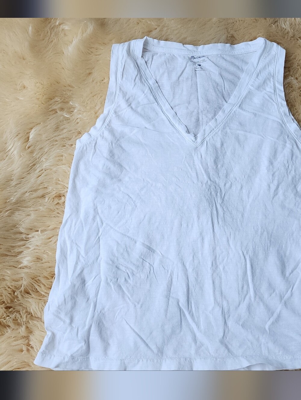 Madewell White V-Neck Cotton Tank Top